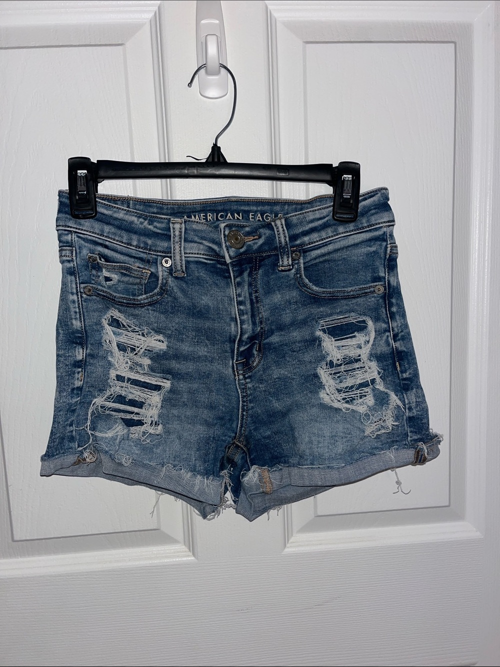 American Eagle Outfitters Ripped Light Blue Denim Shorts